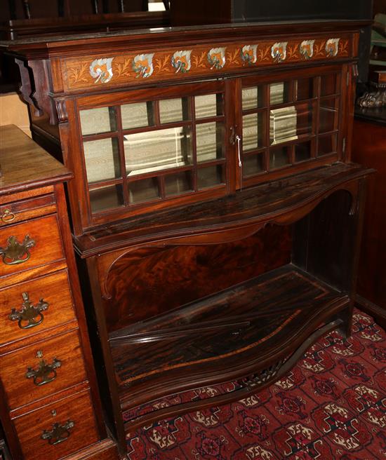 Late Victorian marquetry inlaid coromandel wood and rosewood bookcase, by Lamb of Manchester(-)